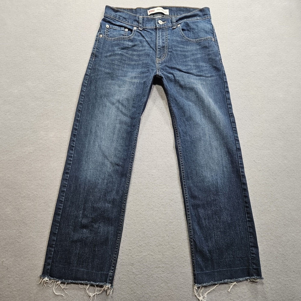 Levis 505 Upcycled Jeans Womens 29x26 Boyfriend Blue Dark Wash Mid Rise Raw Hem